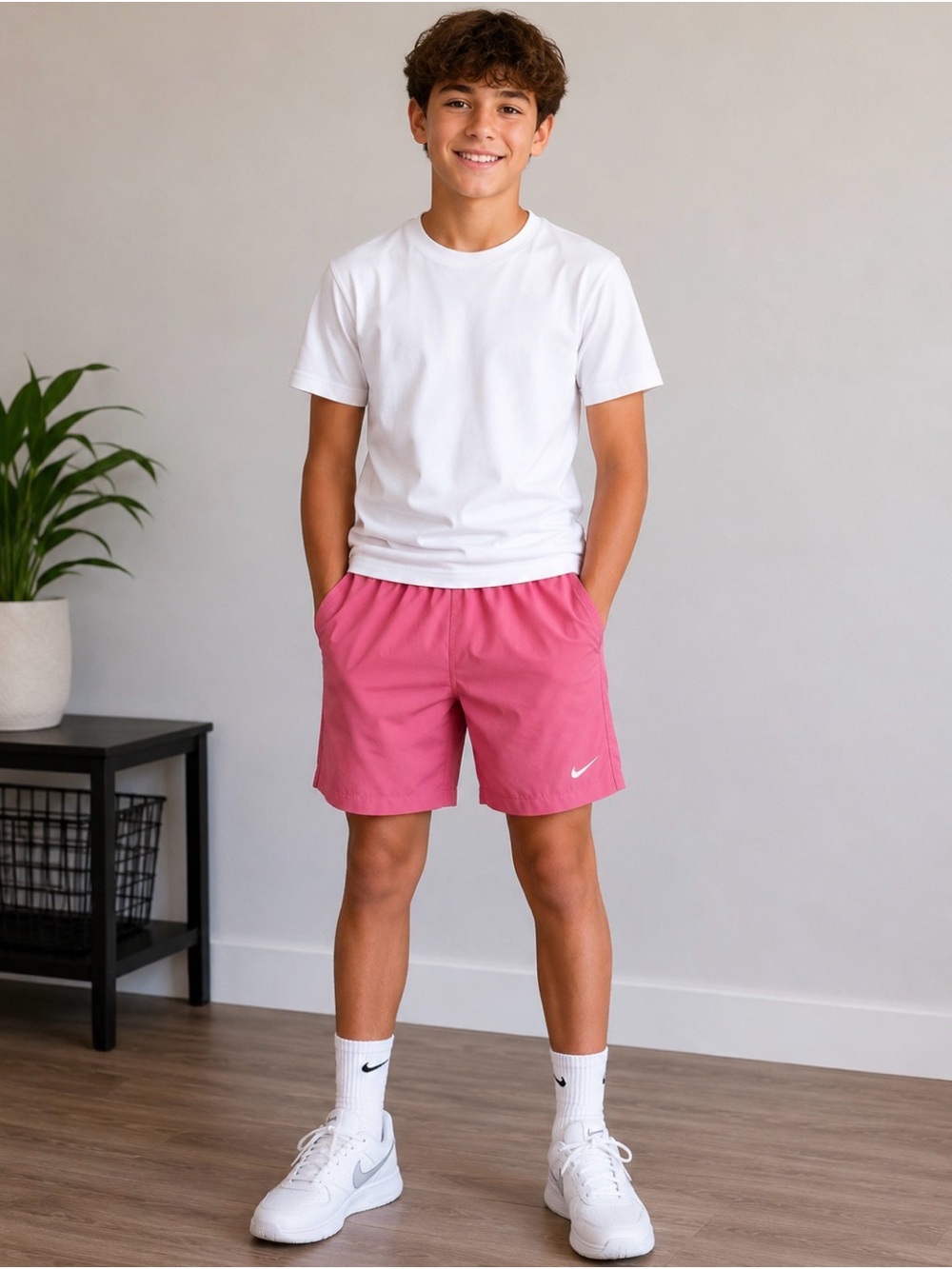 Nike Pink Athletic Shorts with White Swoosh unisex